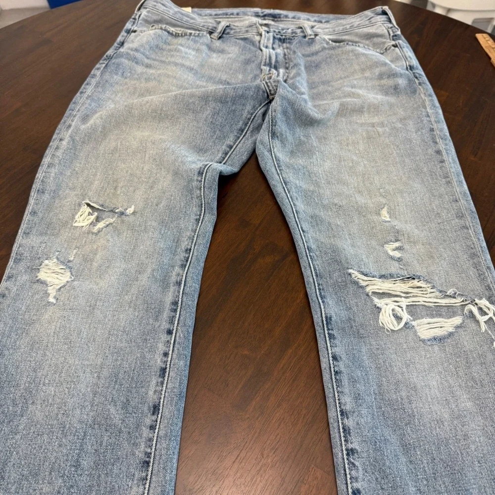 Abercrombie & Fitch Mens Slim Straight Distressed Light Wash Blue Jeans 34x32